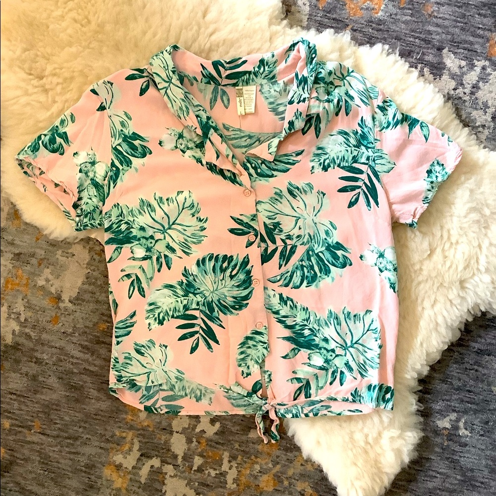 Tropical floral button up crop top
